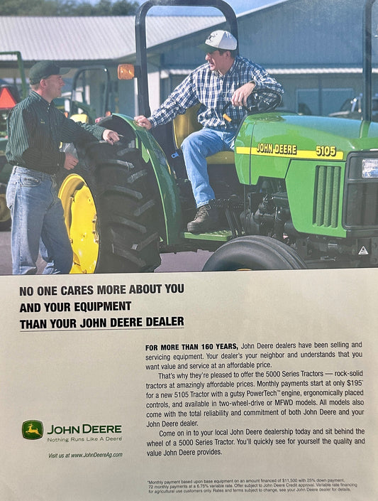 2003 John Deere 5105 Tractor - No One Cares More .. Vintage Ad