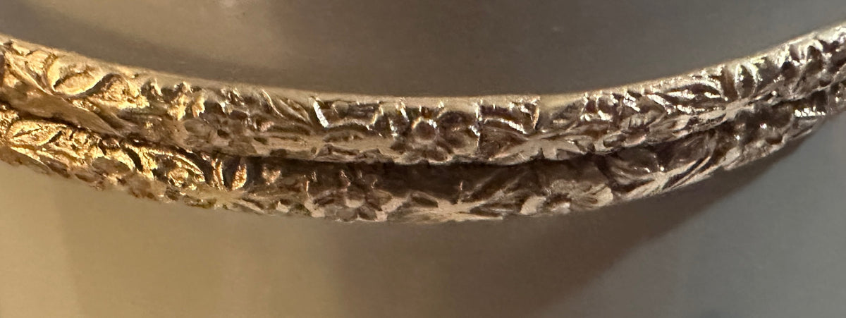 Art Nouveau Look or Actual Brass Hinged Cuff Bracelet with Repousse Oak Leaves