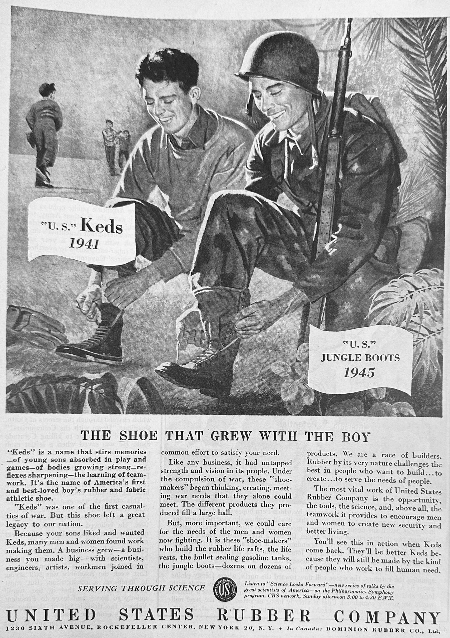 1945 WWII Era Keds from Sneakers to Combat Boots US Rubber Promo Ad