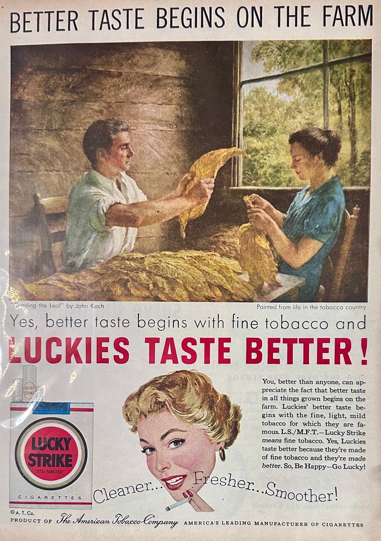 1953 Kellogg's  Corn Flakes + Lucky Strikes Cigarettes Magazine Ad