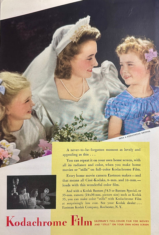 1942 Kodak Kodachrome Film Bride and Flower Girls Magazine Ad