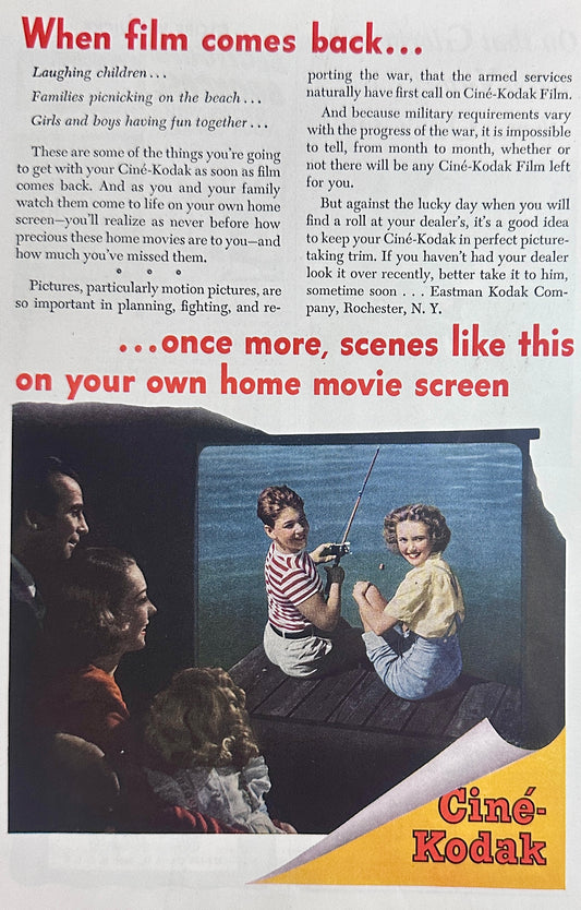 1945 Cine-Kodak Movie Camera - Gone Fishing Magazine Ad