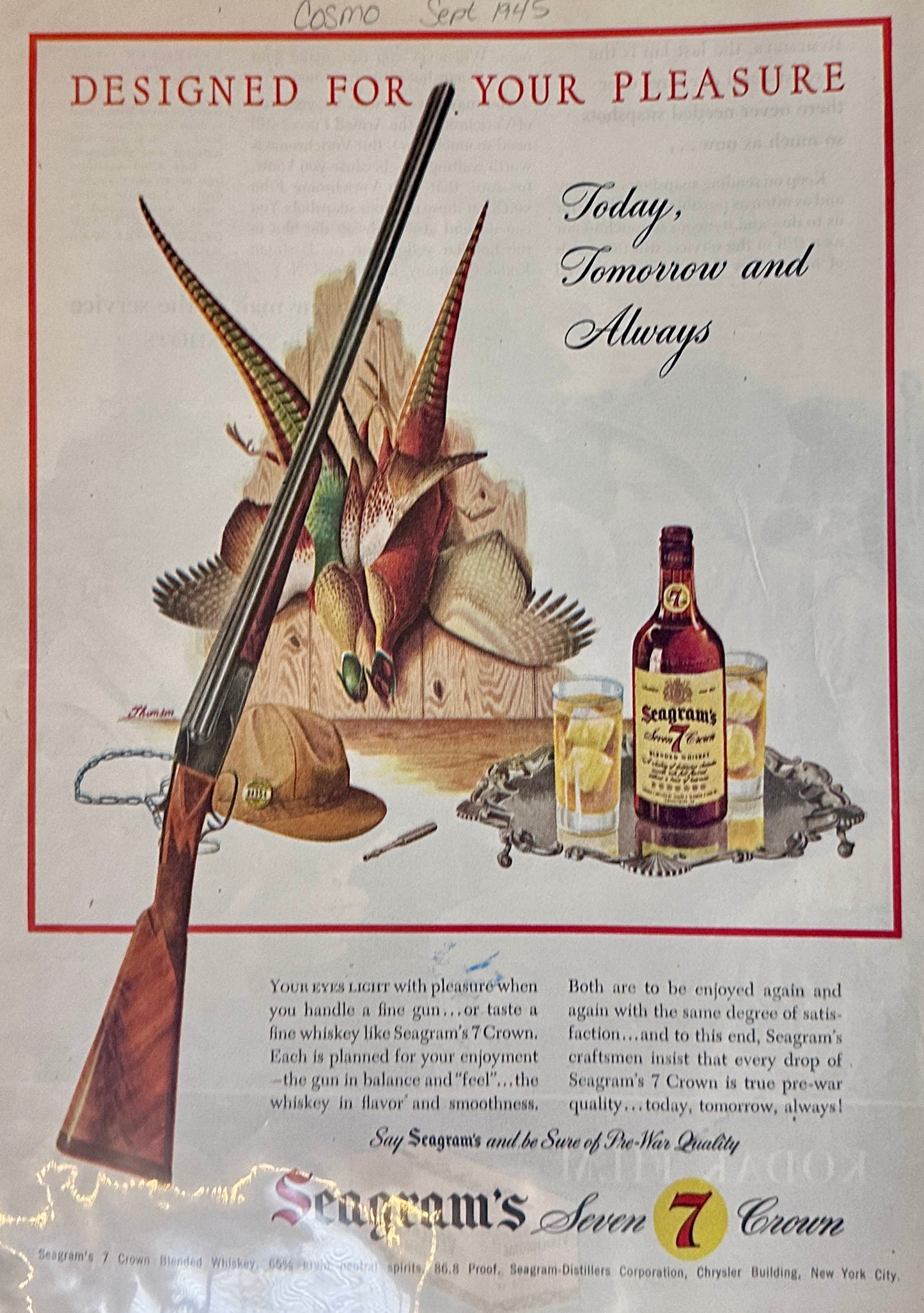 1945 Kodak Kodachrome Film + Seagram's Seven Whiskey Ad WWII Era