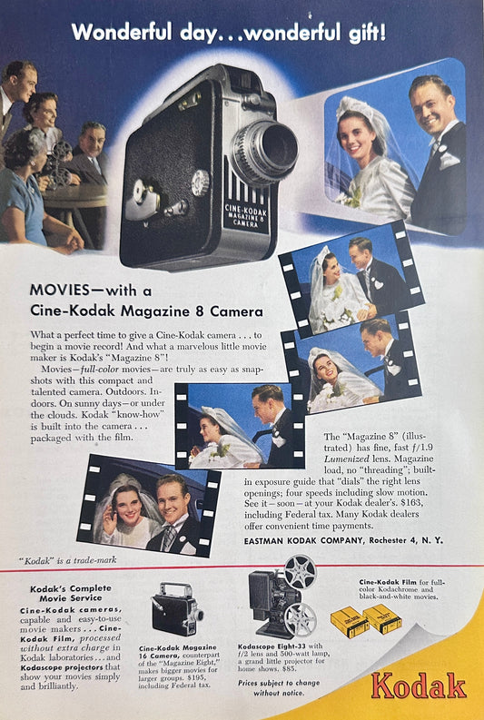 1949 Cine-Kodak Magazine 8 Movie Camera Ad