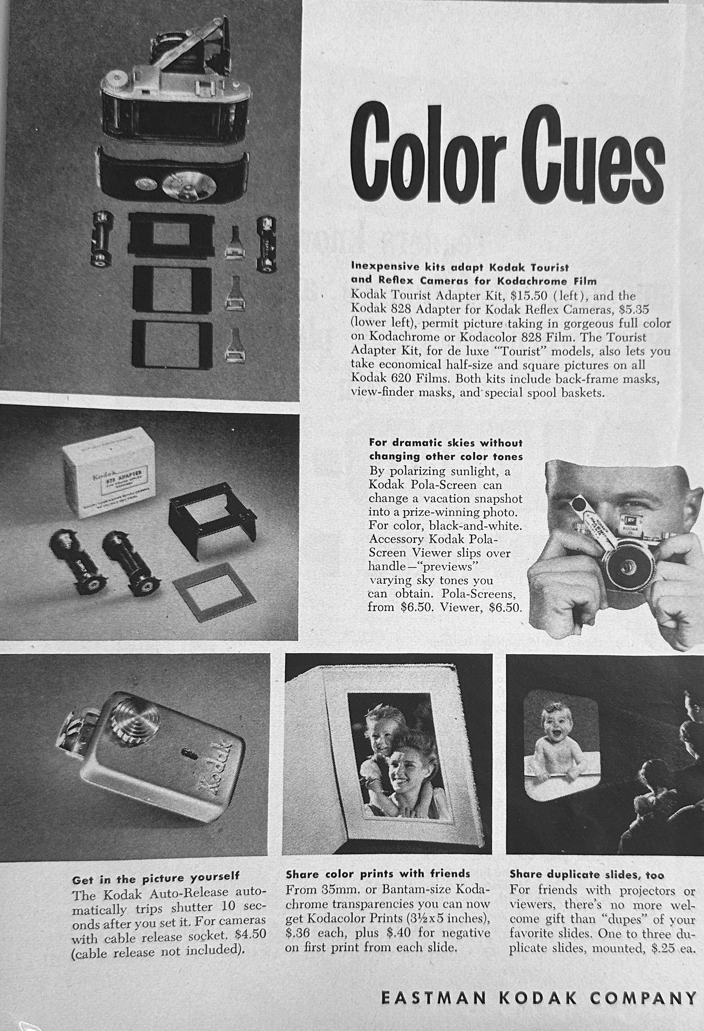 1951 Kodak Color Cues & Never Fail Flash 2-Page Feature Promotional Ad