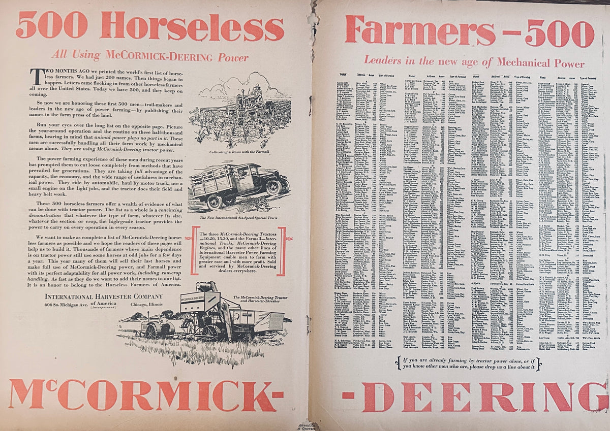 1928 Centerfold McCormick-Deering List of First 500 Farmers to Go Horseless Ad#2362