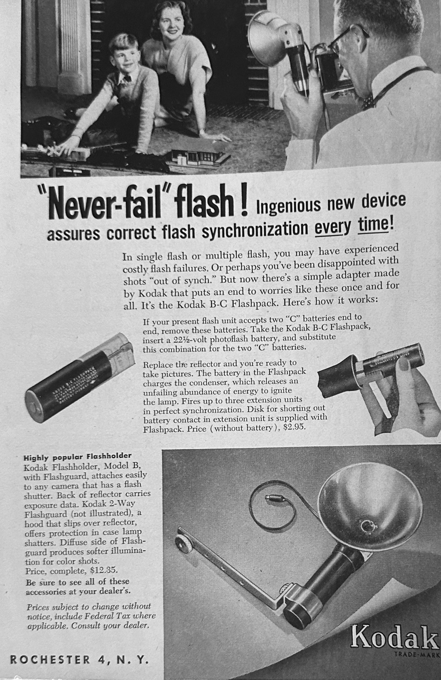 1951 Kodak Color Cues & Never Fail Flash 2-Page Feature Promotional Ad