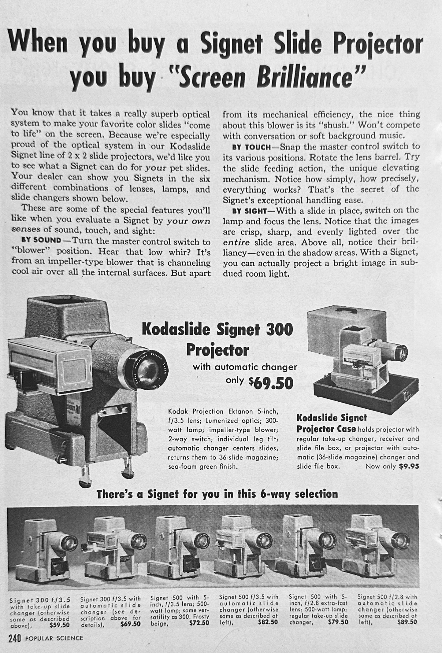 1955 Signet Slide Projector - Detailed 2-Page Magazine Ad