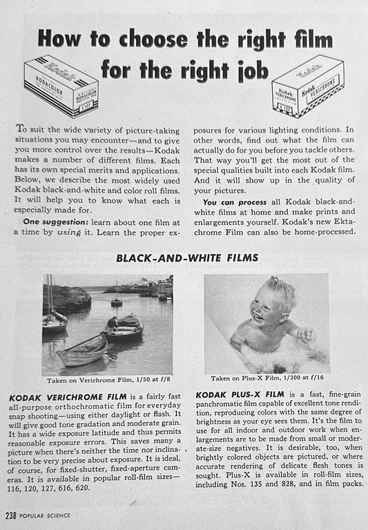 1955 2-Pg Promotional Ad Kodak Films  How To Choose The Right Film