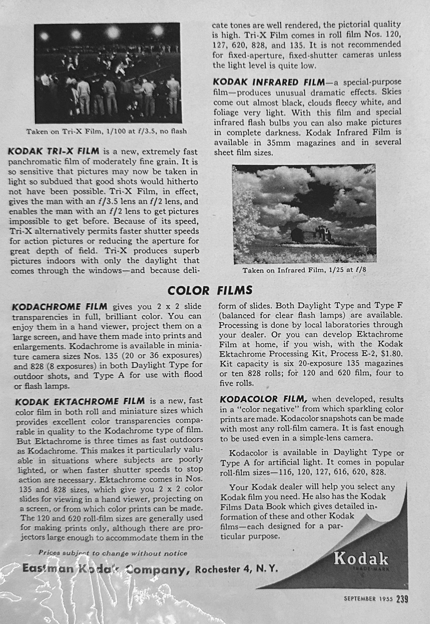 1955 2-Pg Promotional Ad Kodak Films  How To Choose The Right Film