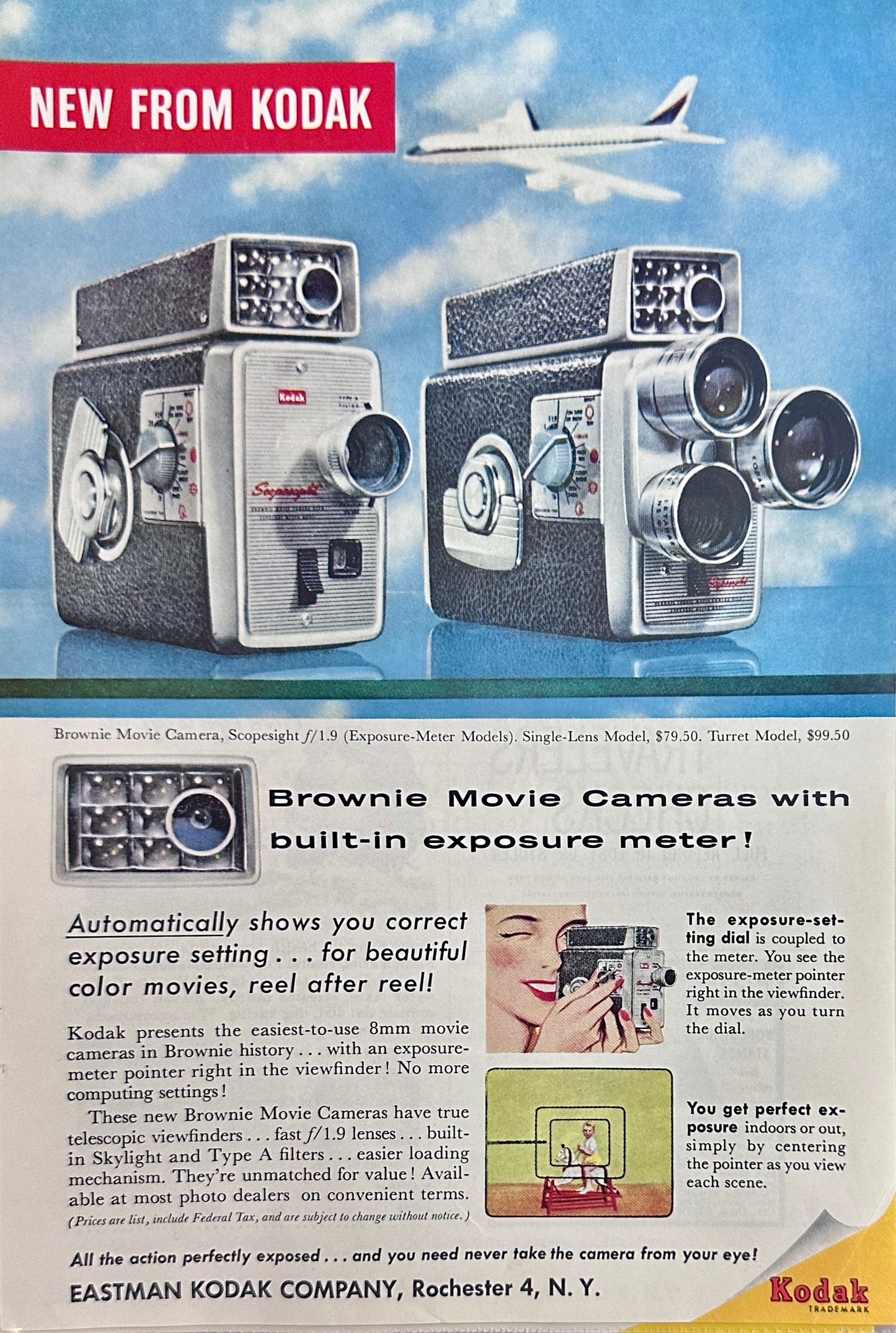 1958 Kodak Brownie Movie Camera Built-In Exposure Meter Magazine Ad