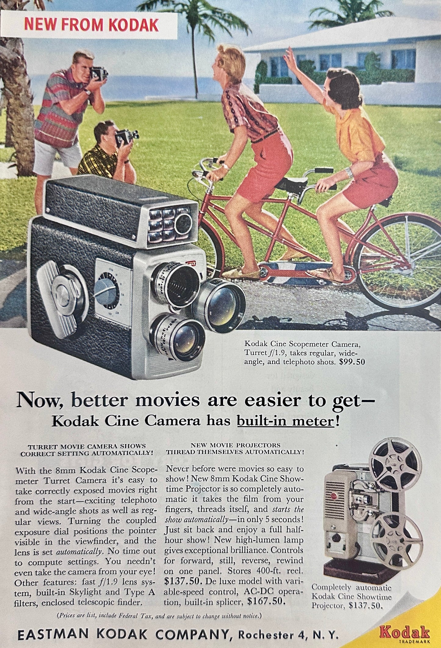 1959 Kodak Cine Scopemeter Camera  With Tandem Bike Magazine Ad