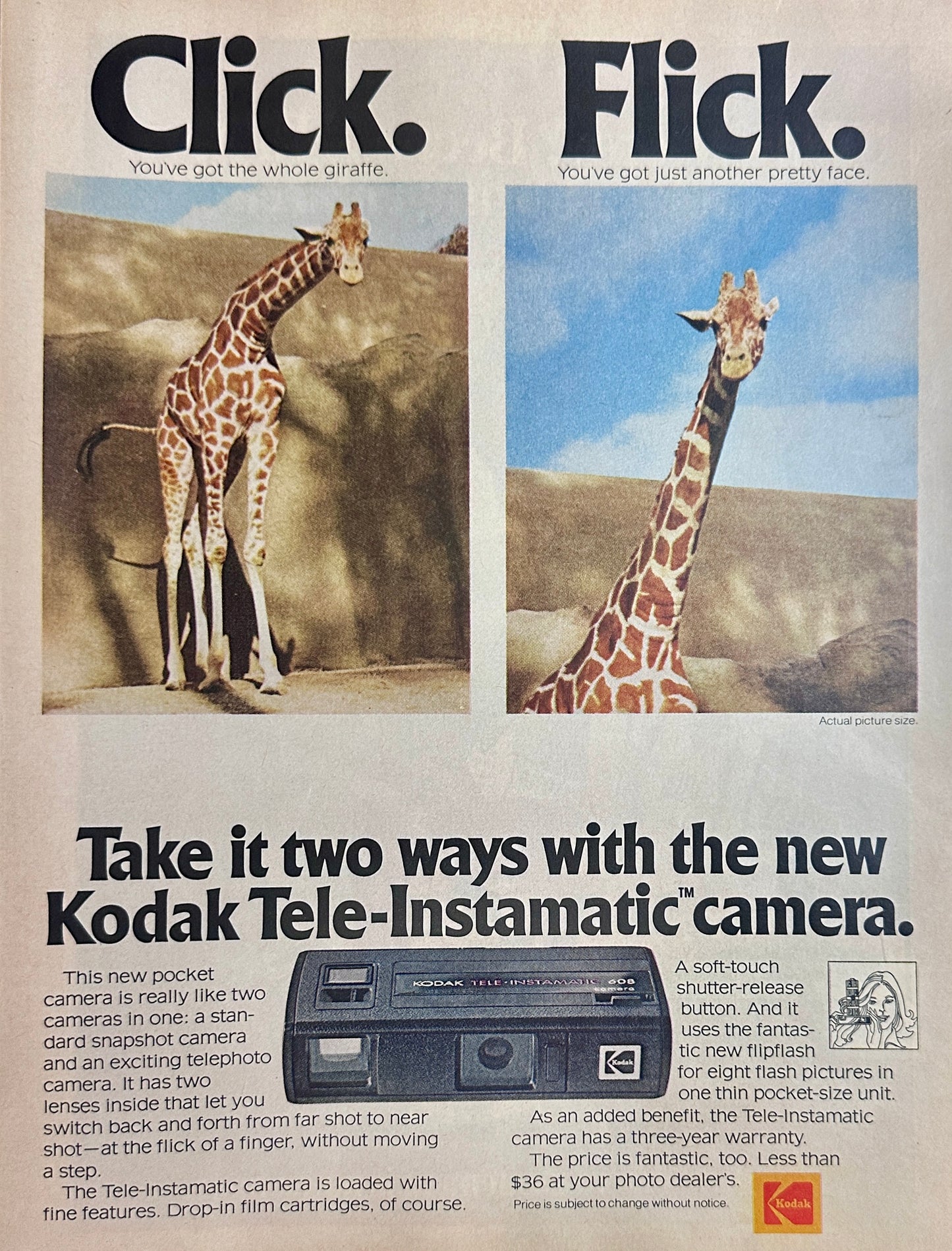 1975 Kodak Tele-Instamatic Camera Ad Click - Flick