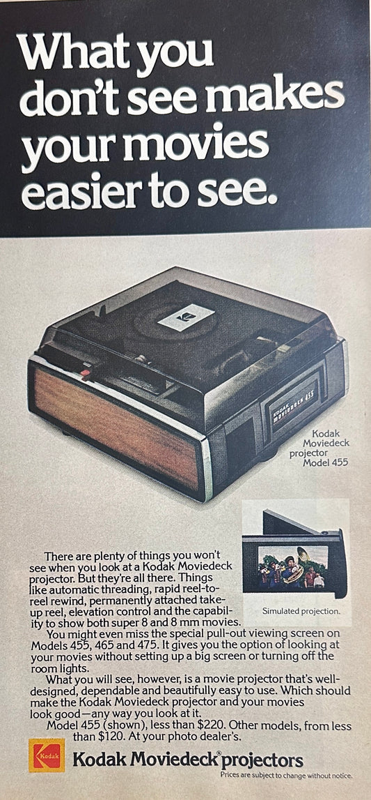 1975 Kodak Moviedeck Projector Model 455 Promotional Ad