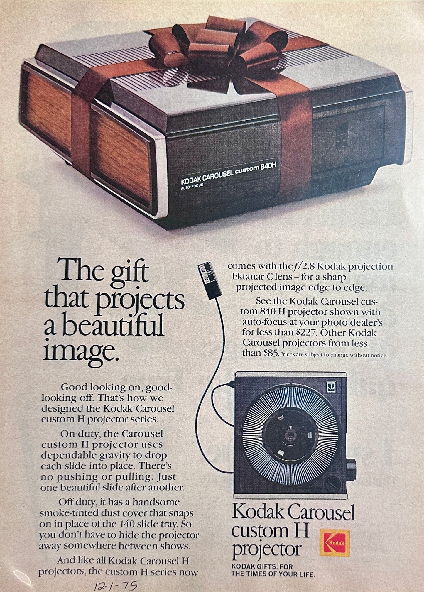 1975 Kodak Carousel Custom 840H & Custom H Slide Projector Ad