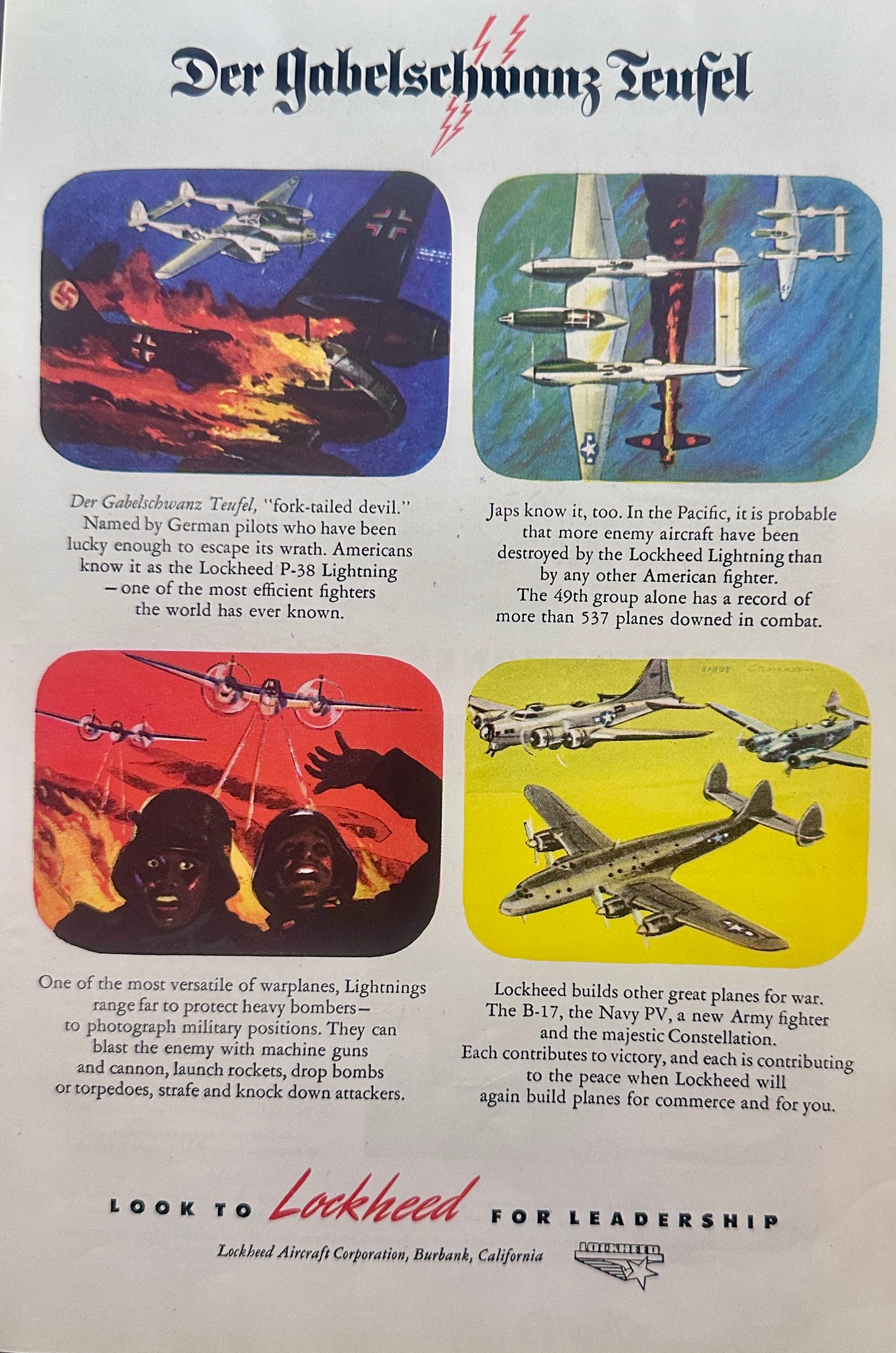 1945 Lockheed Aircraft  + Dictaphone Corporation Magazine Ad