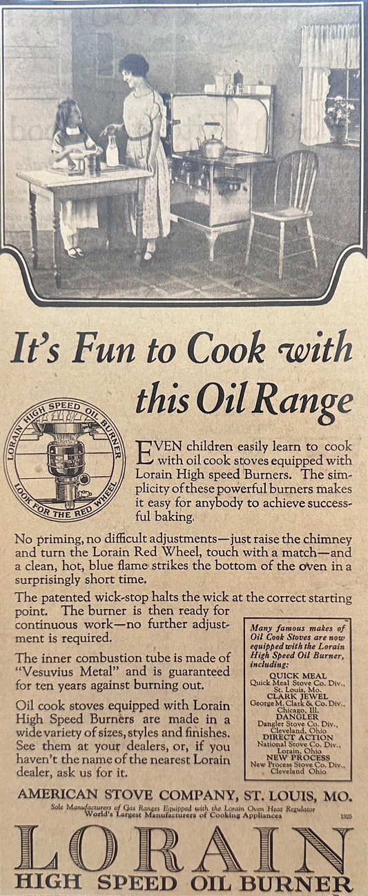 1925 Lorain Oil Range Magazine Ad N588