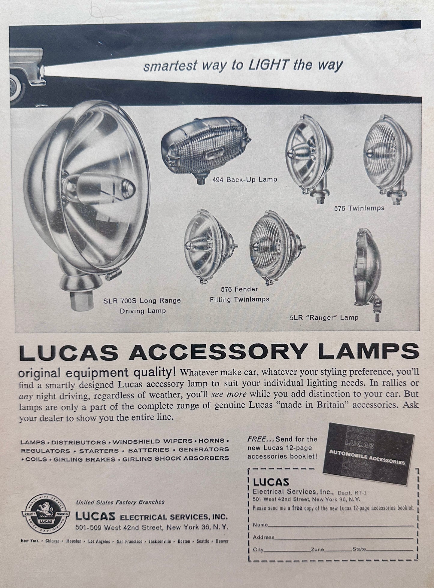 1961 Lucas Accessory Lamps Advertisement