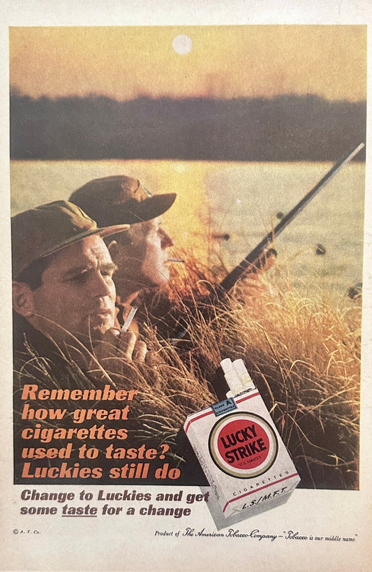 1961 Lucky Strike Cigarette Ad - Duck Blind & Autolite Pumpkin Seed Racer Ad