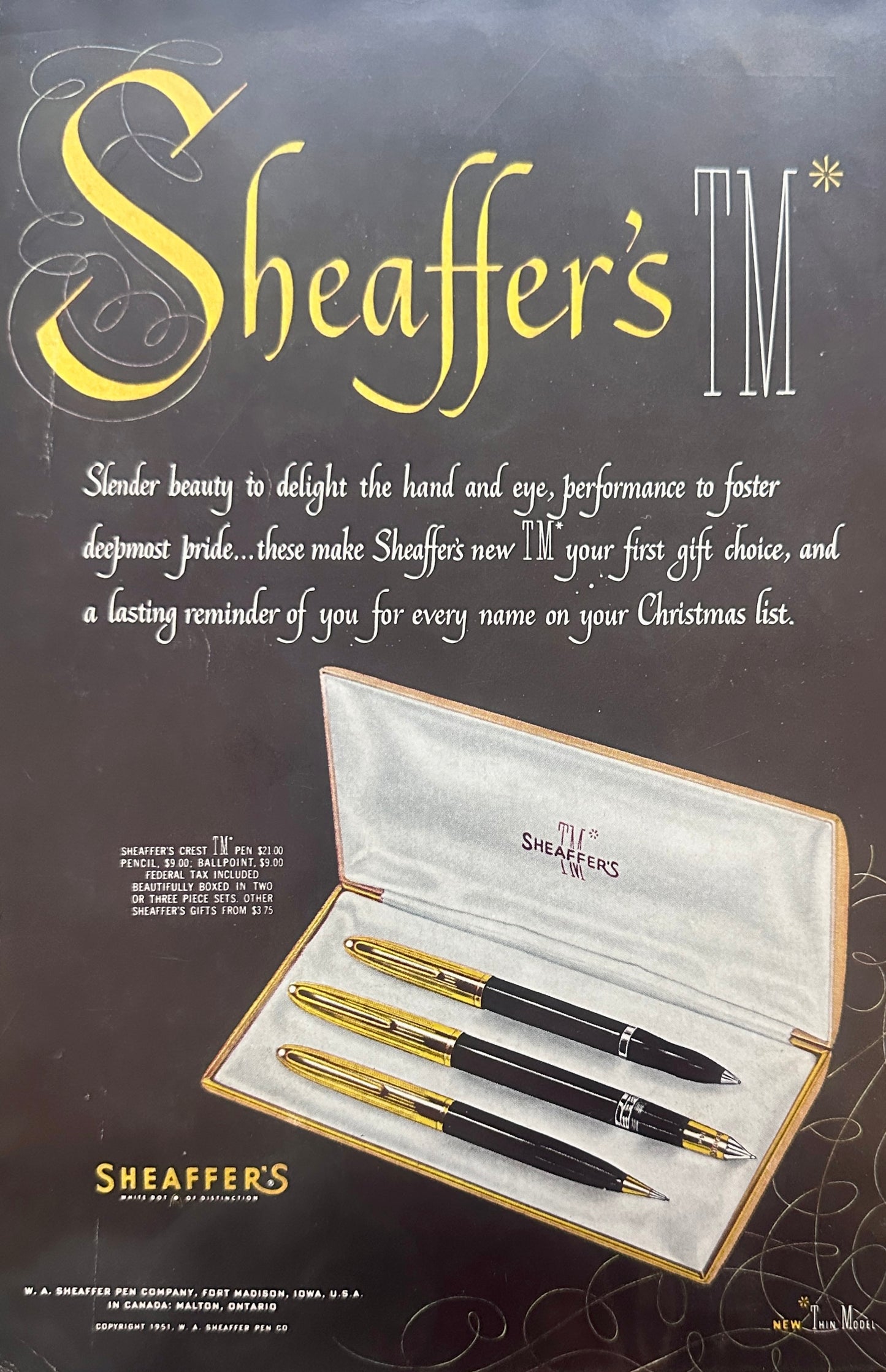 1951 Lurline Cruise Destination & Sheaffer's TM* Pen Set - Magazine Ads