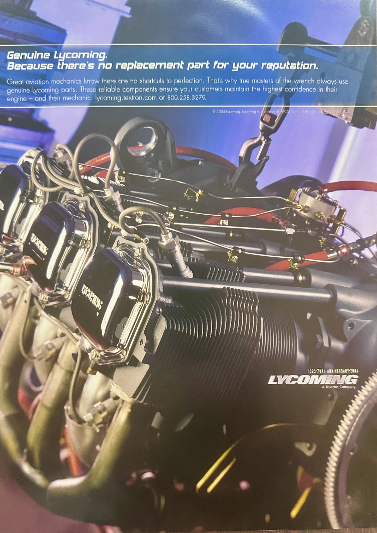 2004 Lycoming Airplane Engine Magazine Ad - 75th Anniversary Promotion