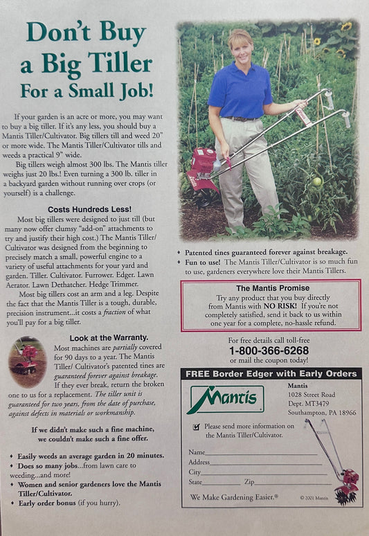 2001 Mantis Garden Rototiller Magazine Ad - Small Engine