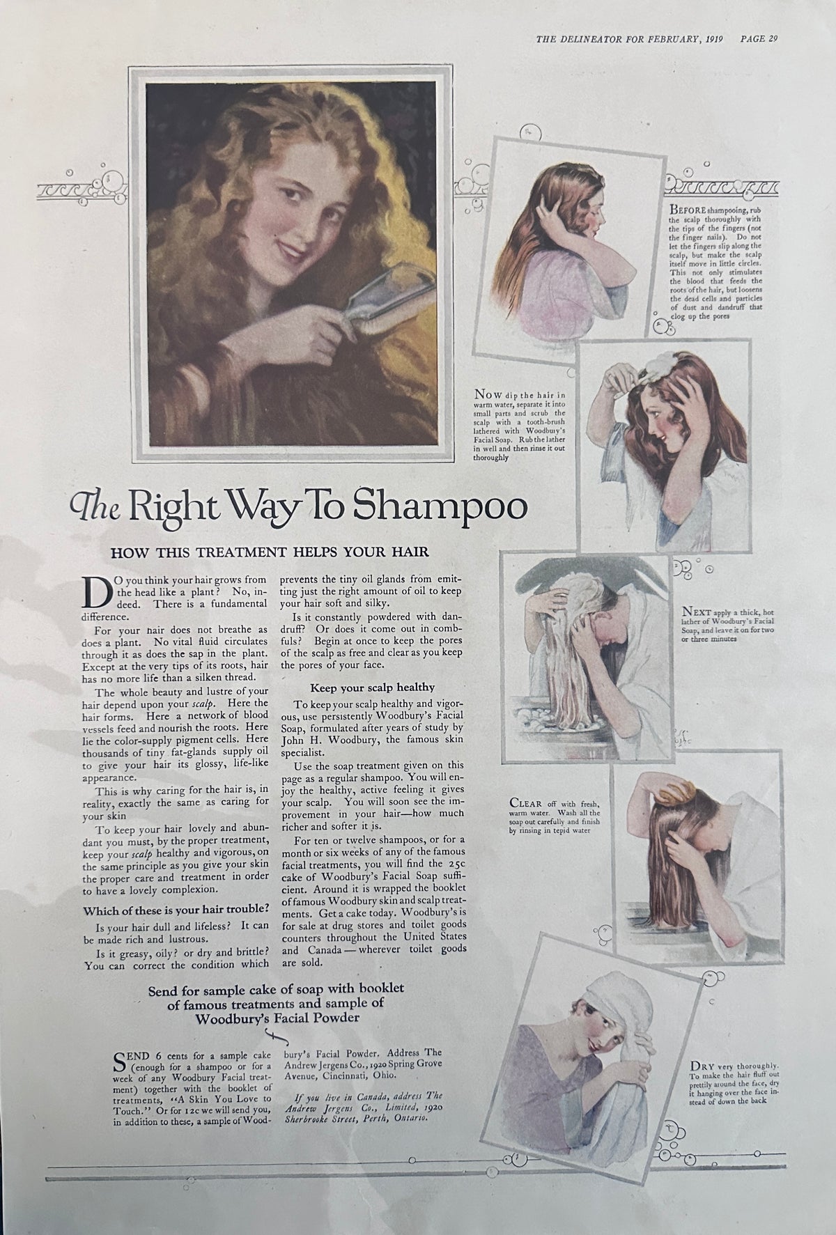 1919 Woodbury's Facial Soap as a Shampoo & Specific Washing Instructions Ad #2393