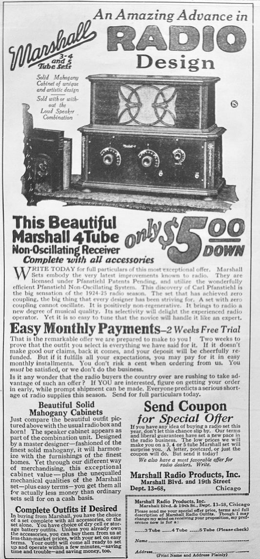 1924 Marshall 4 - Tube Radio Ad N593