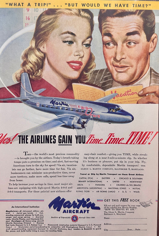 1947 Martin Aircraft  & American Railroads Magazine Ad