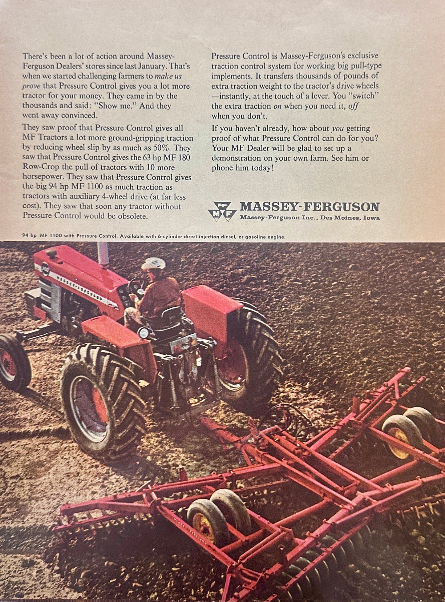 1967 Massey Ferguson MF1100 Tractor Magazine Ad