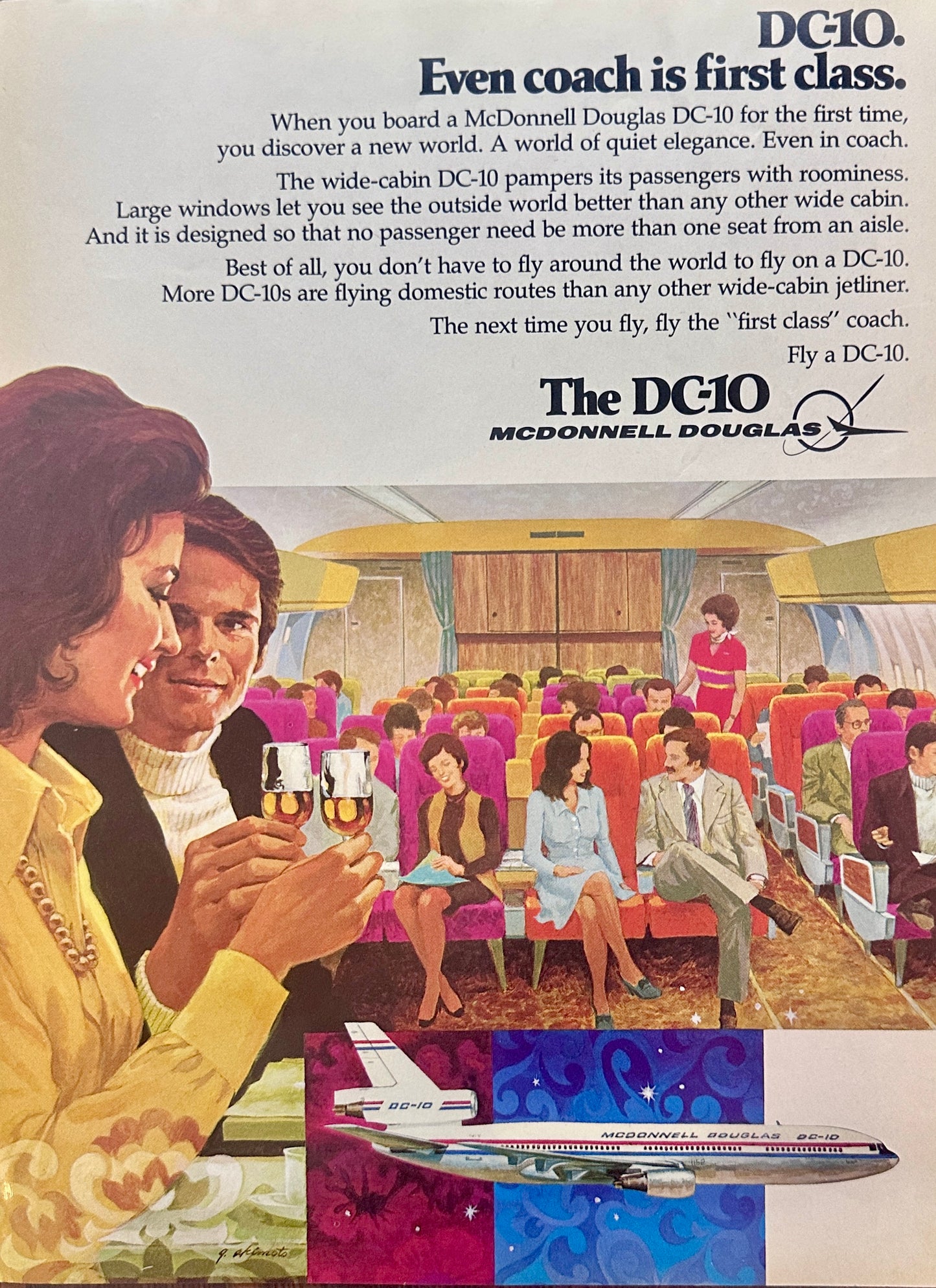 1975 McDonnell Douglas DC 10 Open Lounging Magazine Ad