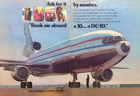 1976 2-Page McDonnell Douglas DC-10 Ask For it by Number Vintage Ad