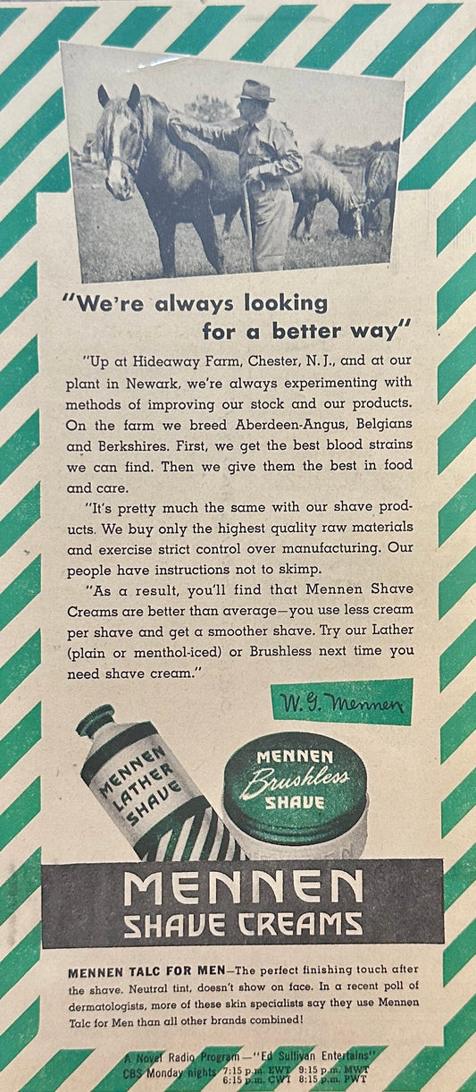 1944 Mennen's Brushless Shave Lather Magazine Ad - A Better Way