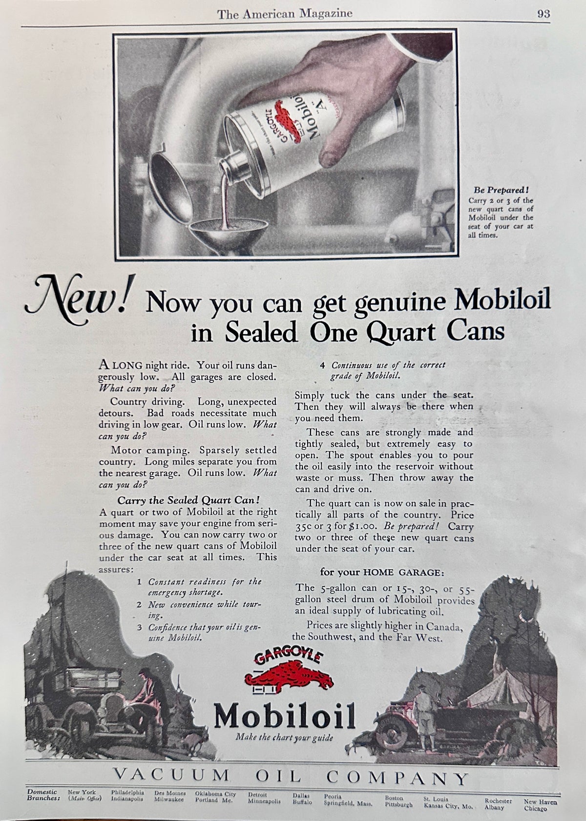 1924 Mobiloil Oil in Sealed 1 Quart Cans  Ad #N1615