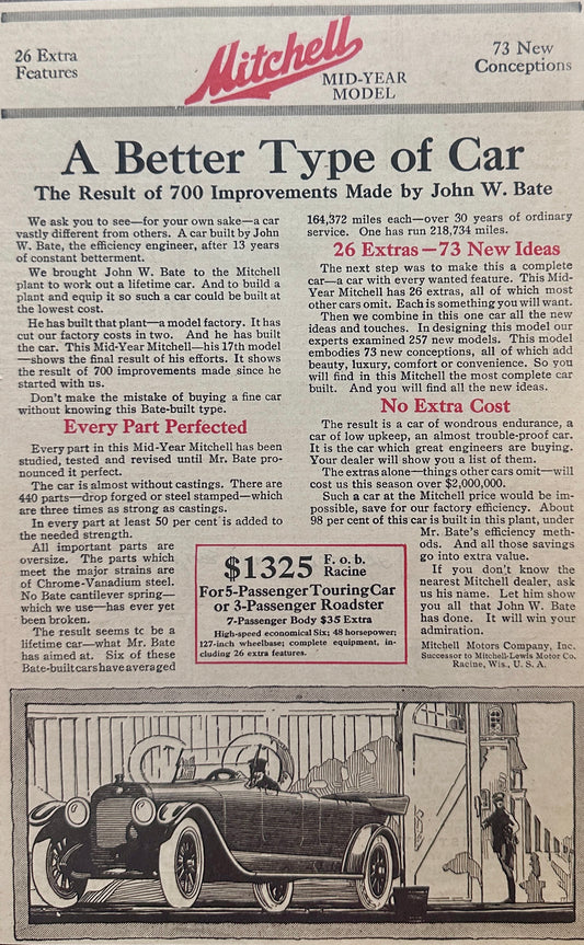 1916 Mitchell Touring Car Magazine Ad #A337