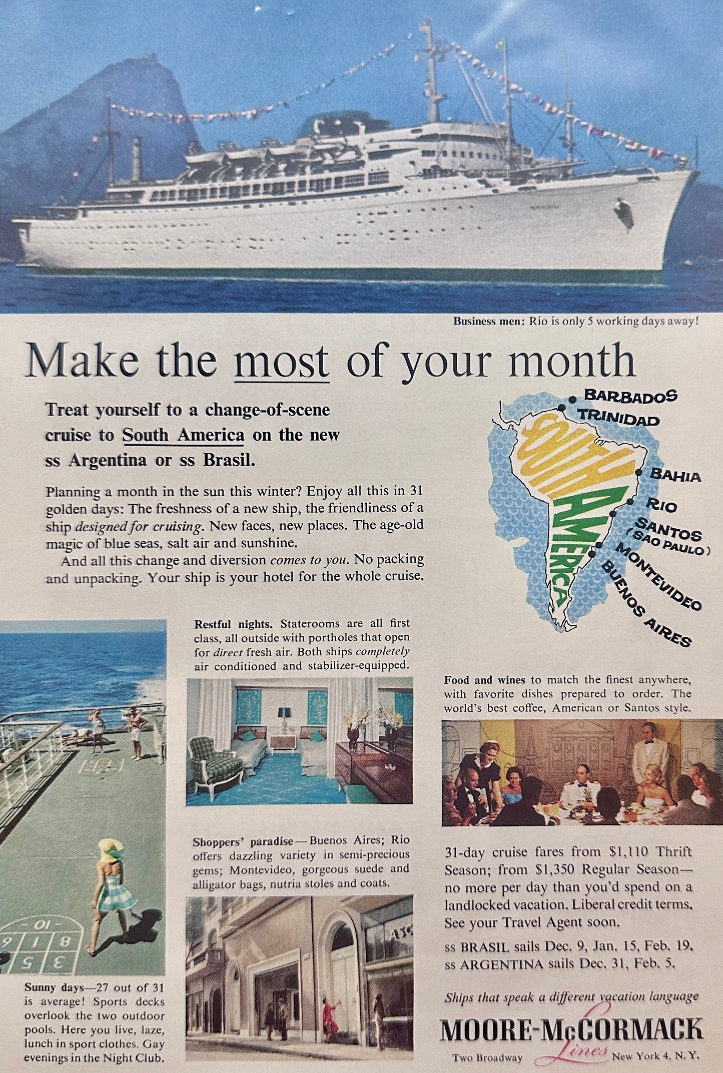 1959 Moore-McCormack Cruise Lines to South America - Promotional Ad