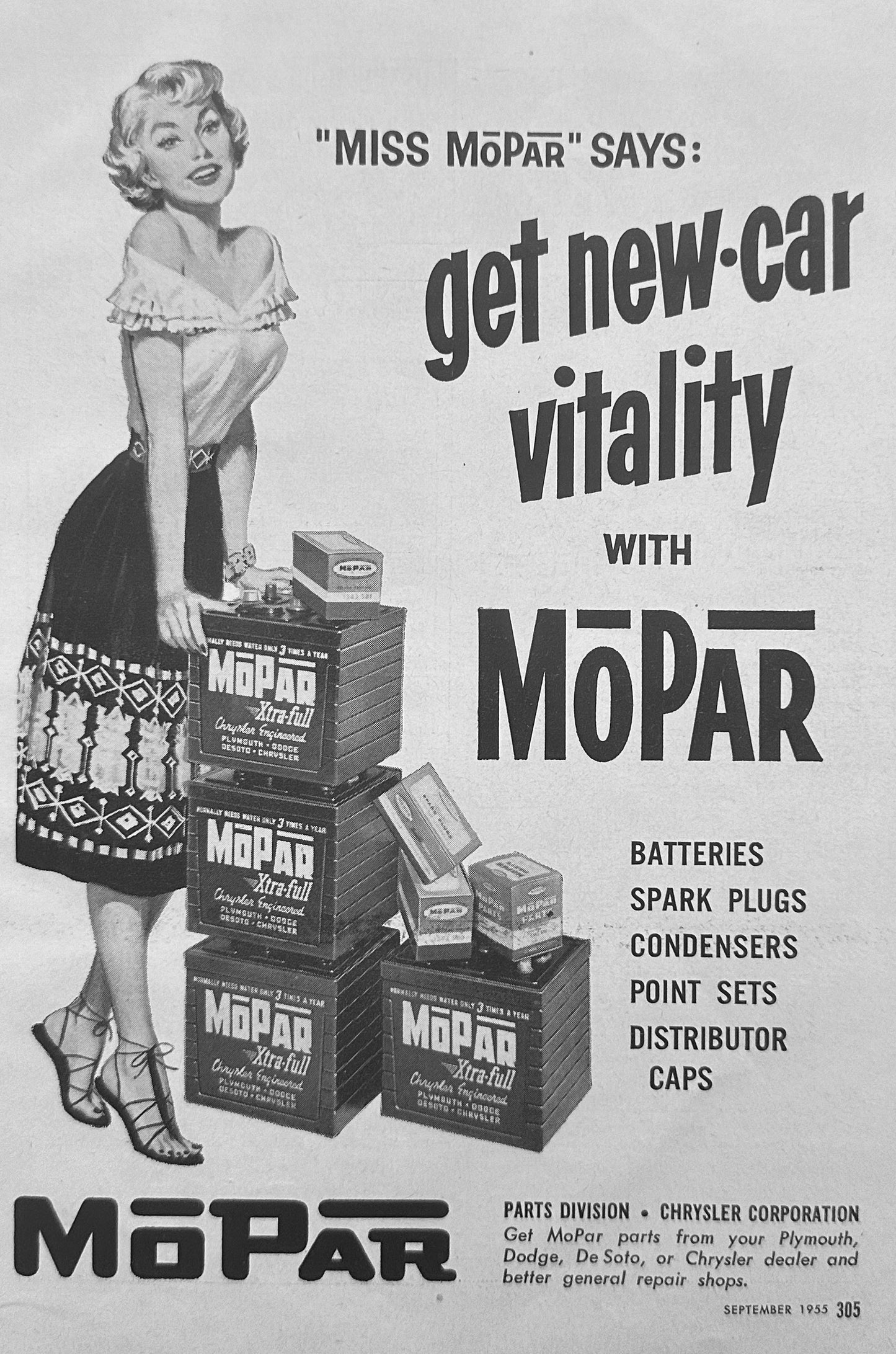 1955 Miss MOPAR Says Get New Car Vitality Magazine Ad