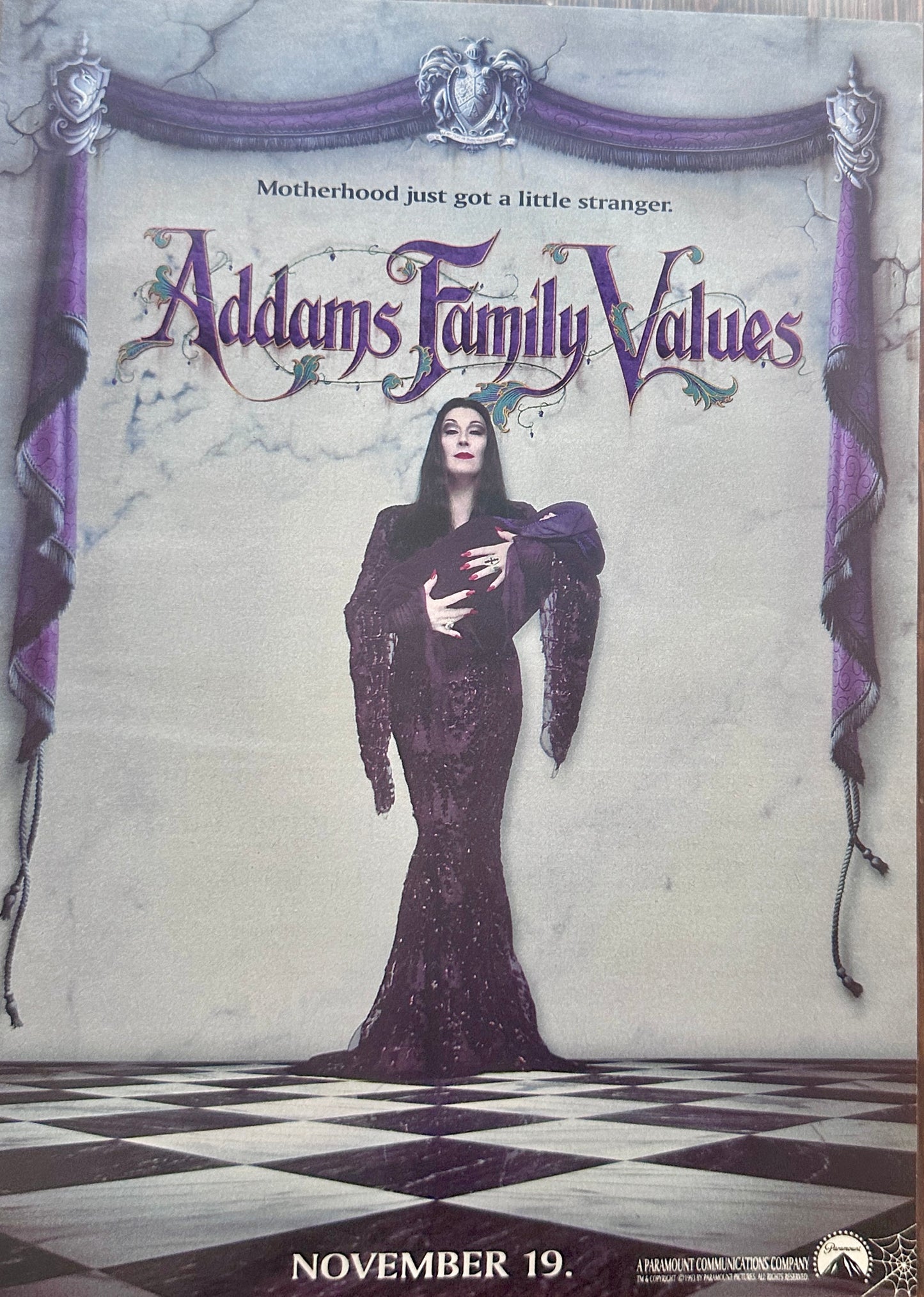 1993 Addams Family Values Promotional Magazine Ad - Featuring Morticia & Pubert