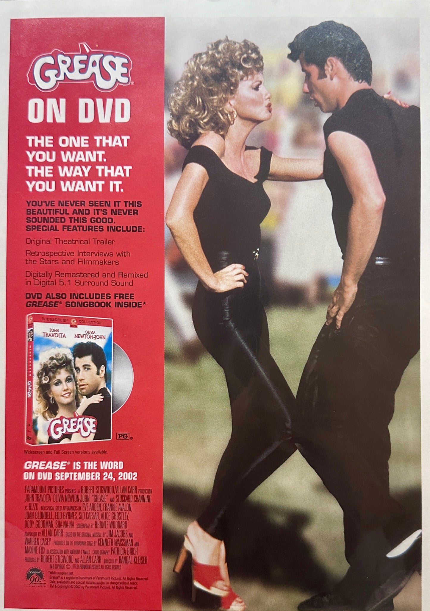 2002 Grease Movie Promo Advertisement Travolta & Newton-John