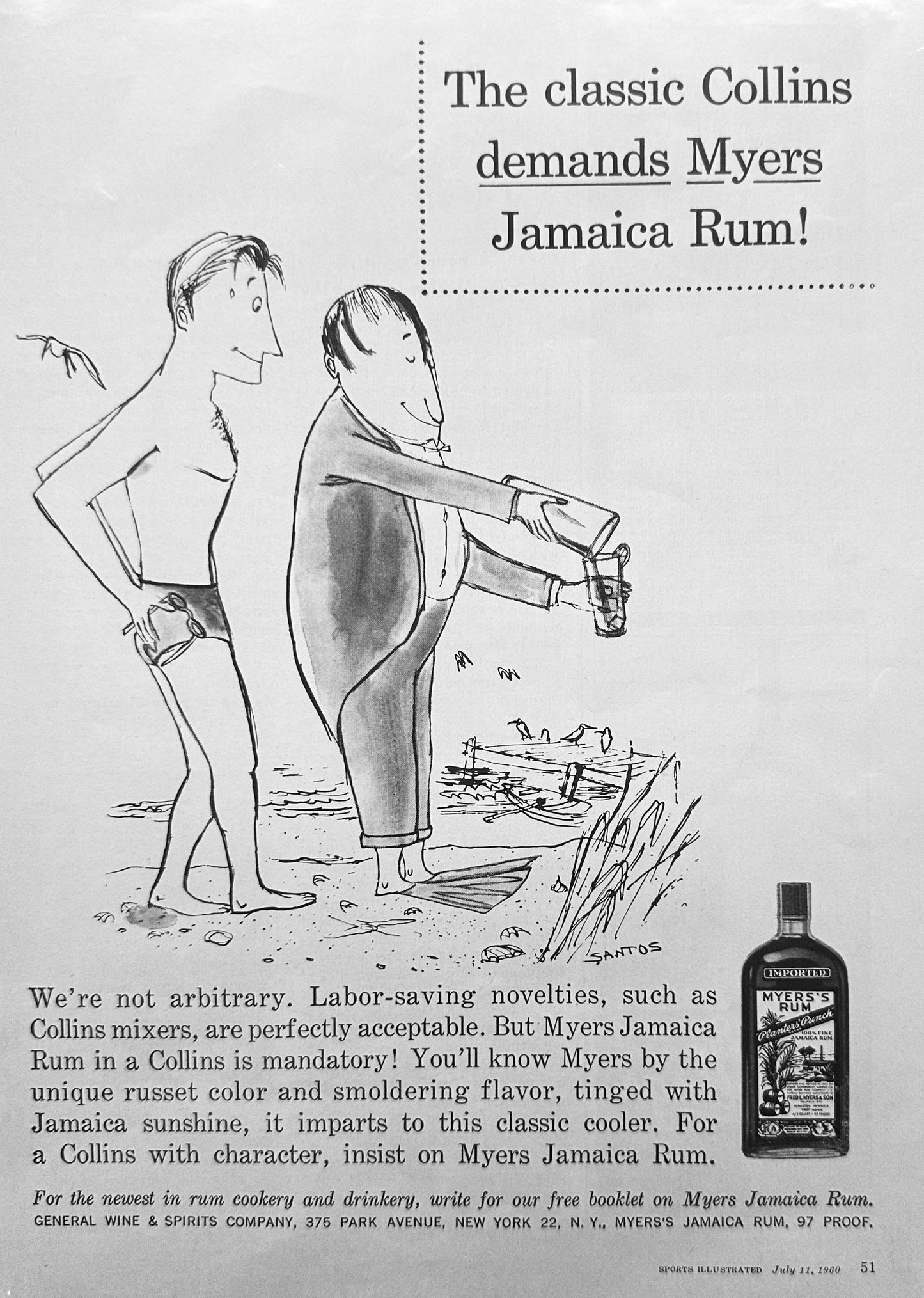 1960 Myers Rum  Classic Collins Demands Jamaica Rum Vintage Ad