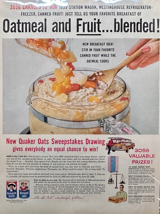 1959 Quaker Oats Sweepstakes & Recipe Idea Vintage Ad