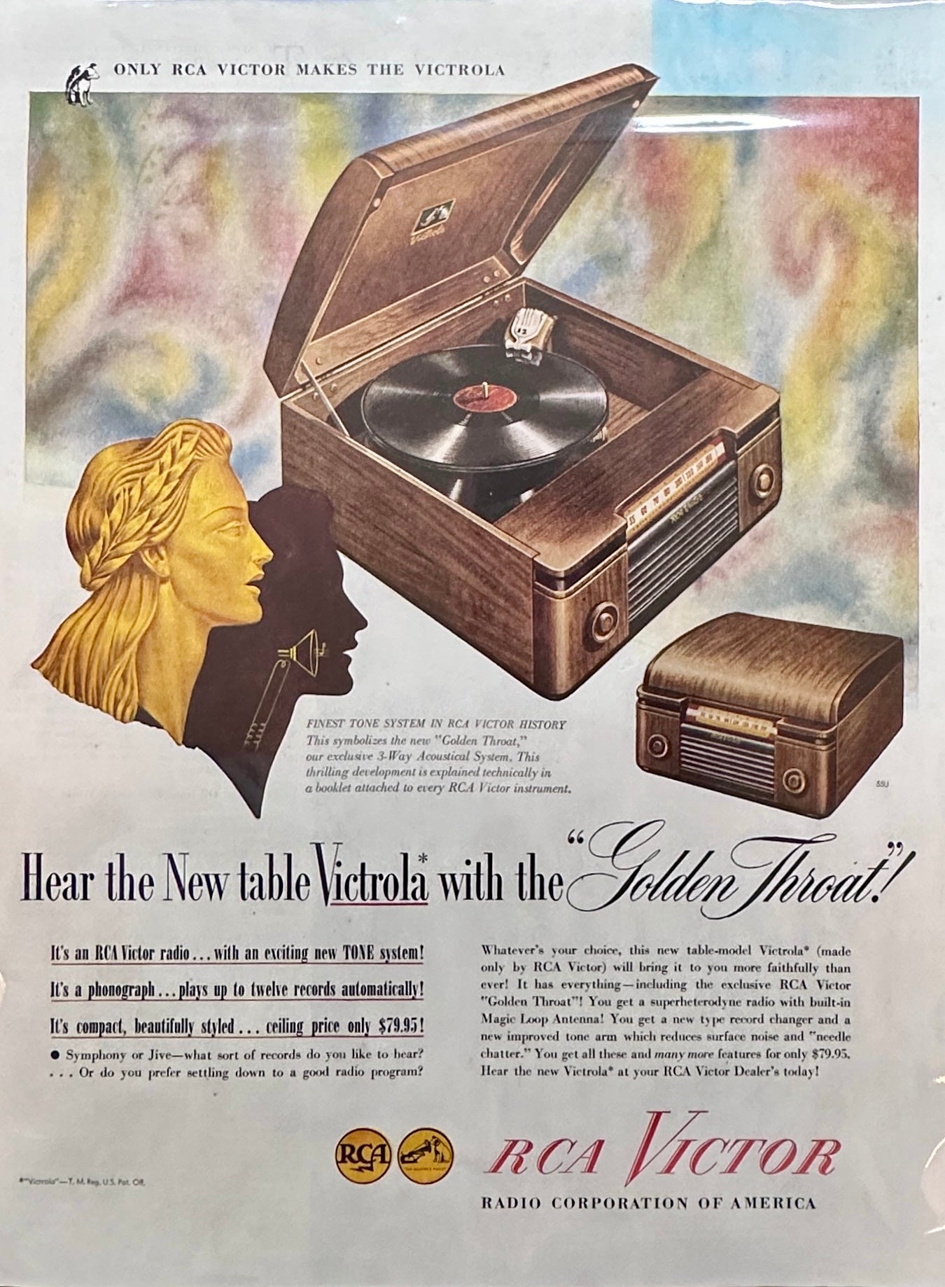 1949 RCA Victor New Victrola with Golden Throat - Vintage Ad