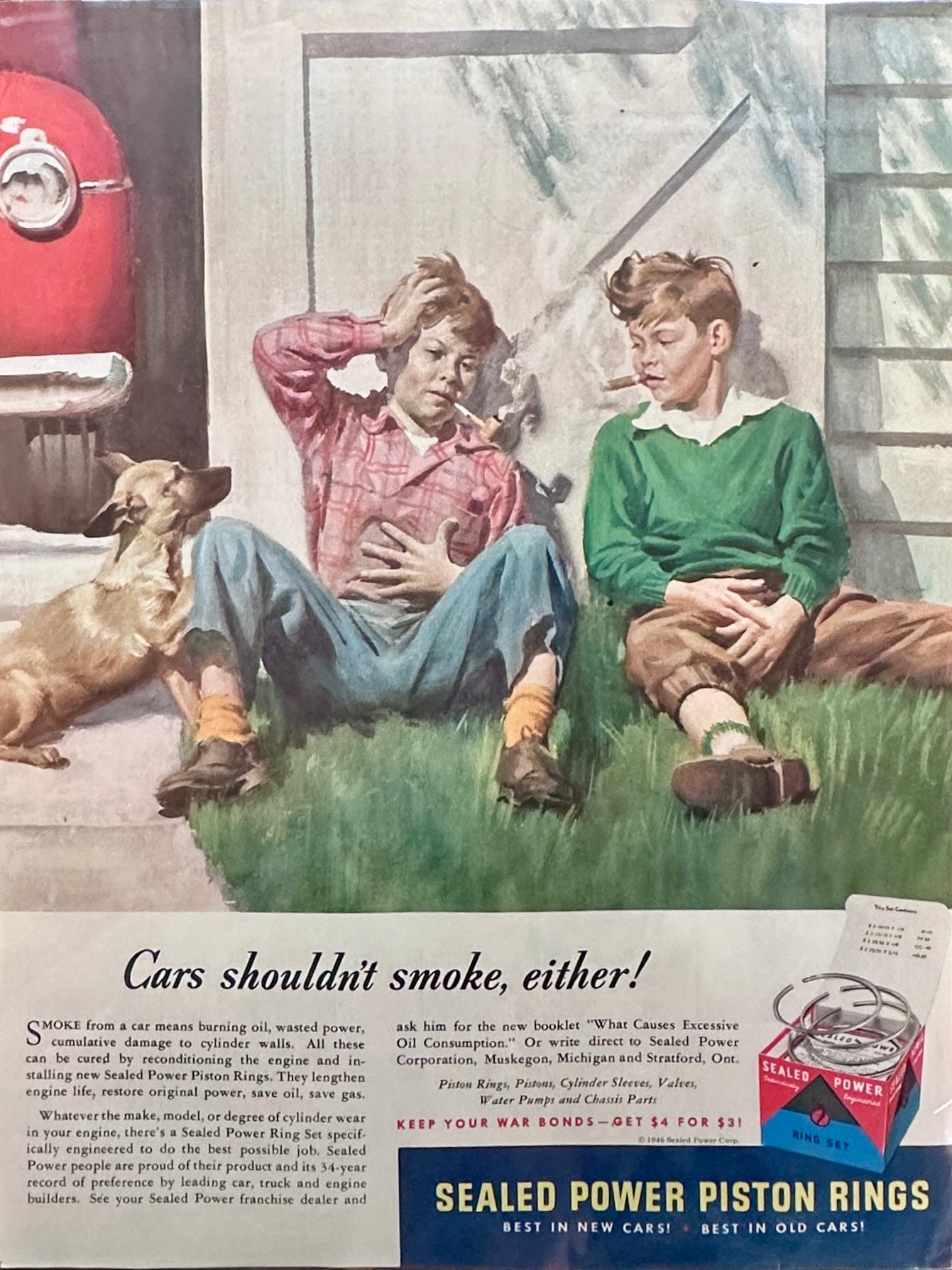 1949 Sealed Power Piston rings - Car's Shouldn't Smoke Either Vintage Ad