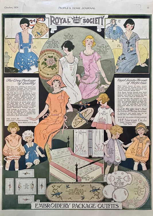 1924 Royal Society Embroidery Package  - Outfits & Bedding Patterns Ad