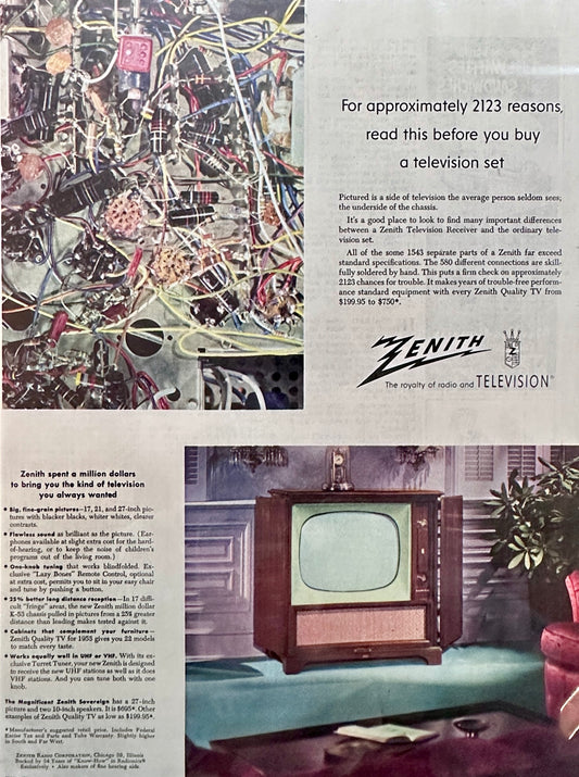 1953 Zenith Color Television Floor Model Vintage Ad