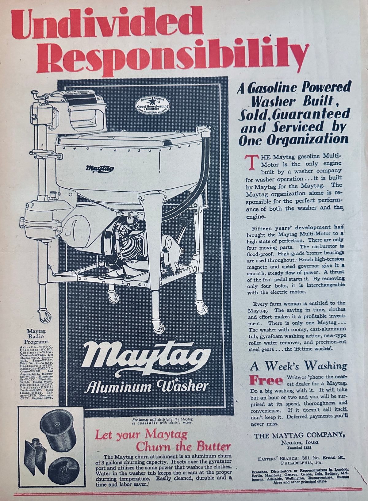 1929 Maytag Washer - Undivided Responsibility Ad #2397