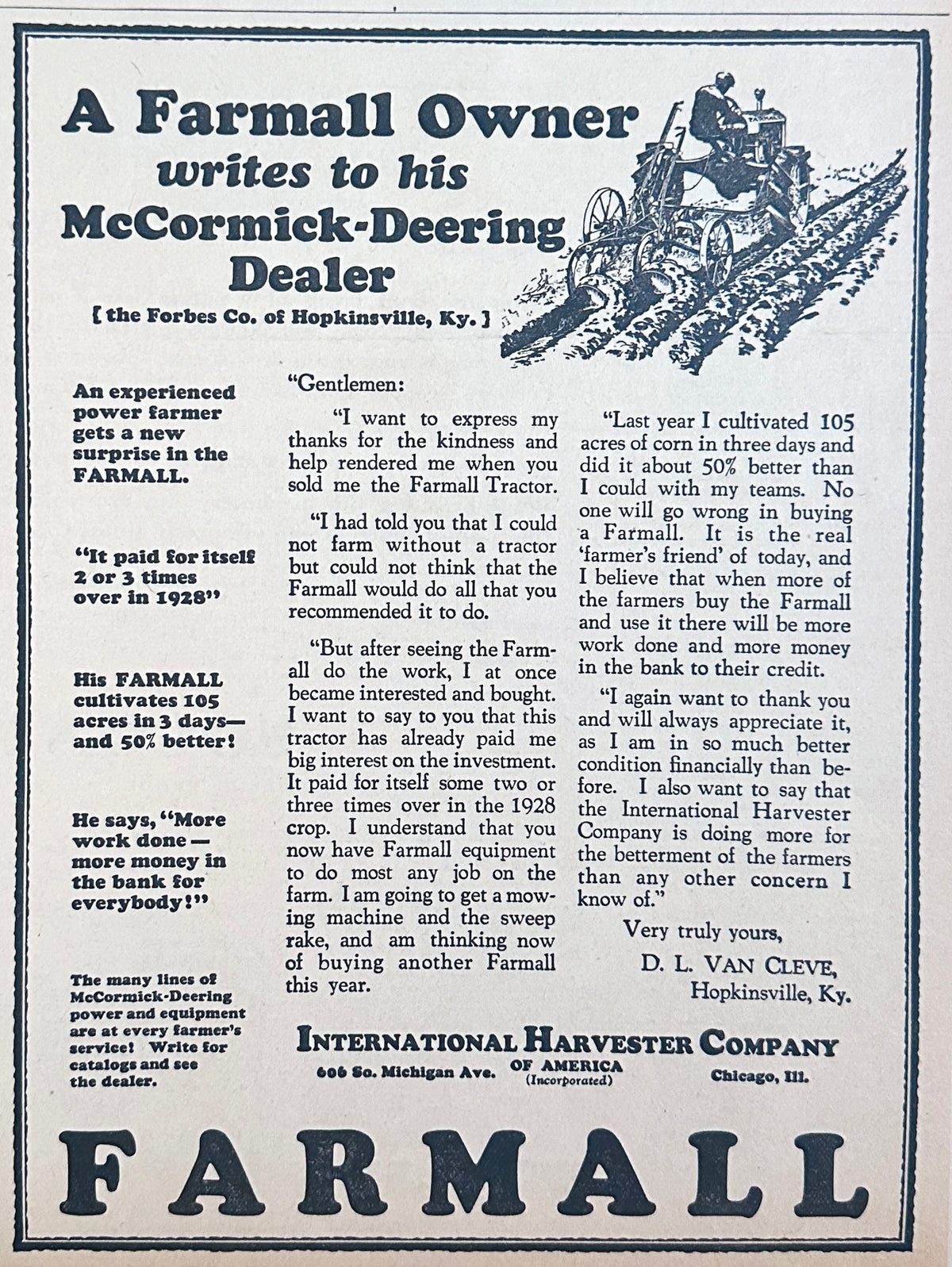 1929 A Farmall Owner Writes McCormick-Deering  Ad #2400