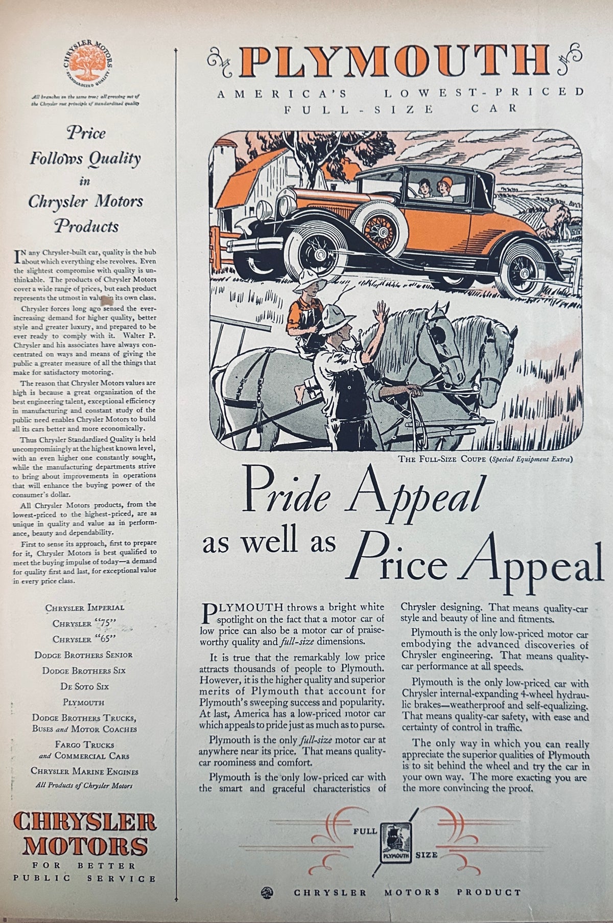 1929 Plymouth Full-Size Coupe Pride Appeal + Price Appeal Ad #2404