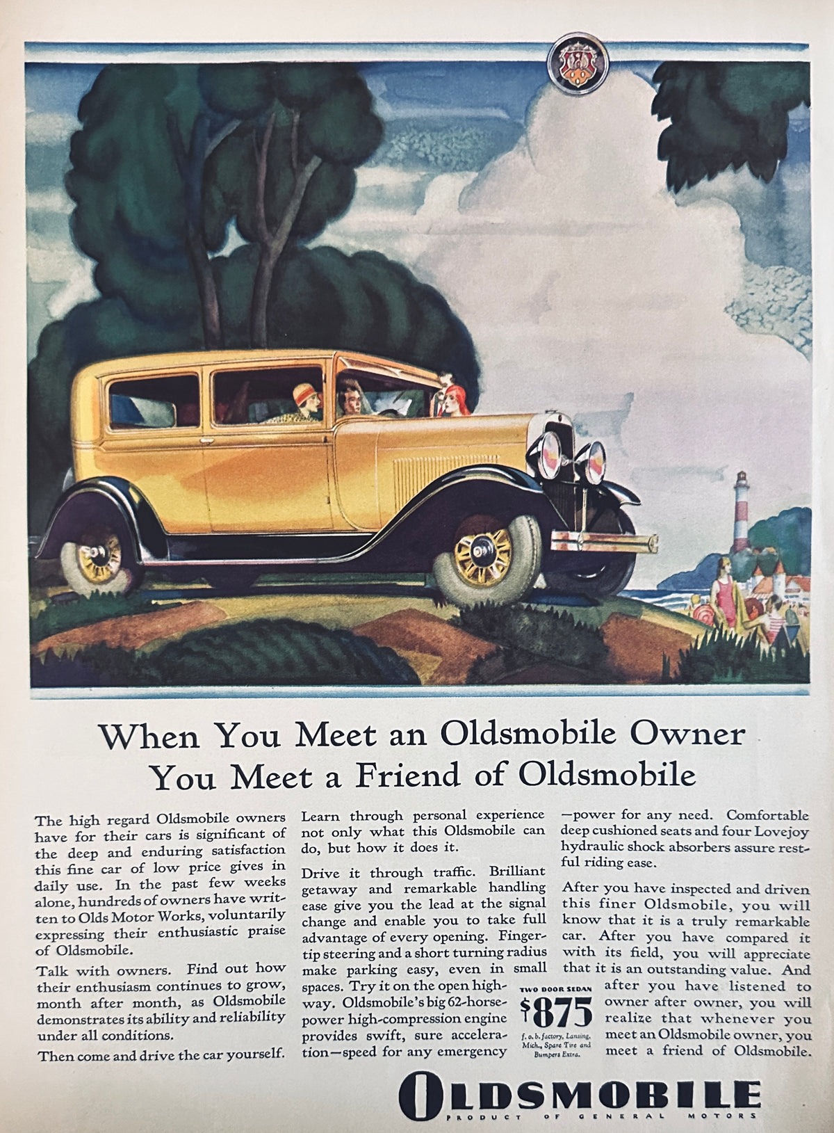 1929 Dual Sided Colorized Car Ads Oldsmobile & Chevrolet Ad #2405