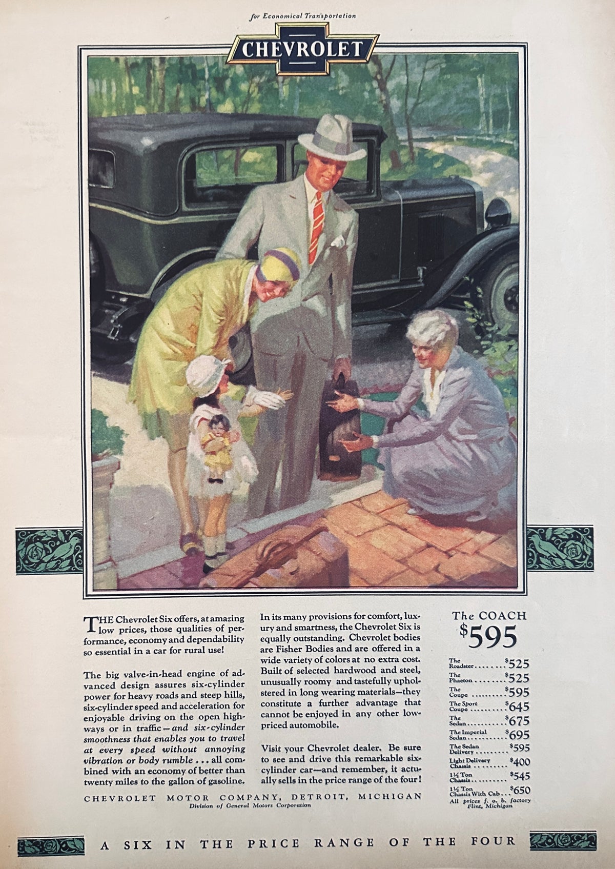 1929 Dual Sided Colorized Car Ads Oldsmobile & Chevrolet Ad #2405